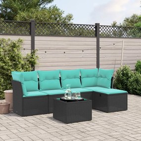 vidaXL 6 pcs conjunto de sofás p/ jardim c/ almofadões vime PE preto