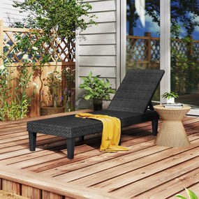 Espreguiçadeira jardim reclinável de 3 posições PP Rattan texturado Impermeável Rattan Impermeável 150kg Carga para Piscina Praia Preto