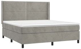 Cama box spring c/ colchão/LED 160x200 cm veludo cinzento-claro
