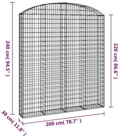Cesto gabião arqueado 200x30x220/240 cm ferro galvanizado