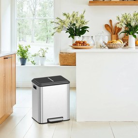 Caixote de lixo com 2 compartimentos 2 x 15 L para reciclagem e lixo residual prateado metálico