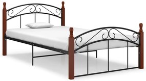 Estrutura de cama 120x200cm metal/madeira carvalho maciça preto