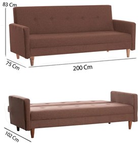 Sofá-Cama 3 Lugares Hiko – Castanho – 200 x 83 x 75 cm