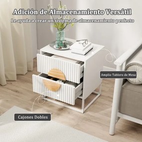 Mesa de cabeceira, mesa apoio 48 x 40 x 55 cm com 2 gavetas com moldura metálica e puxadores em madeira de pinho moderna com design ondulado elegante