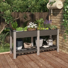 vidaXL Canteiro elevado jardim c/ prateleira 150x50x75 cm WPC cinzento