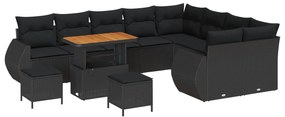 vidaXL Conjunto de Sofá de Jardim com almofada 12 pcs Preto