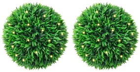 vidaXL Bolas artificiais de buxo com luzes LED 2 pcs verde 47 cm