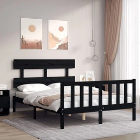 Estrutura de cama com cabeceira 140x190 cm madeira maciça preto