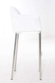 Banco de bar Damaso em couro sintético e com estrutura prateada 64 x 110 x 48 cm Branco