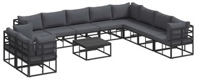 vidaXL Conjunto de Sofá de Jardim com almofada 11 pcs Preto Alumínio