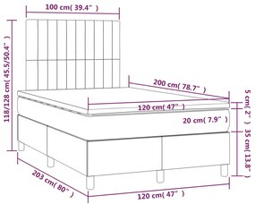Cama boxspring c/ colchão 120x200 cm veludo cinzento-claro