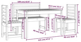 4 pcs conjunto de jantar p/ jardim madeira de pinho maciça