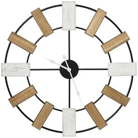 Relógio de Parede Silencioso de Ø60 Relógio de Parede de Metal e Madeira Funcionamento com Pilhas sem Tique Taque Estilo Moderno para Sala de Estar Do