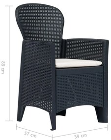 Conj. jantar p/ exterior 5 pcs plástico antracite aspeto vime