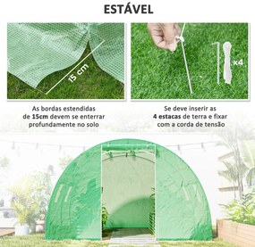 Estufa Tipo Túnel 3x3x2 m com Paredes Laterais Enroláveis 4 Janelas de Malha e Porta Enrolável com Fecho de Correr Verde