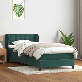 vidaXL Cama com molas/colchão 100x210 cm veludo verde-escuro