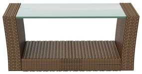 8 pcs conjunto lounge jardim c/ almofadões vime PE castanho