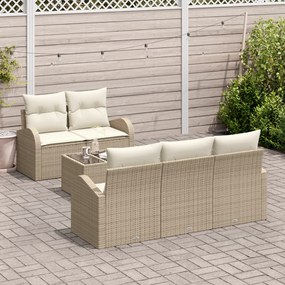 Conjunto de Sofá de Jardim de 6 Peças com Almofadas Bege de Vime
