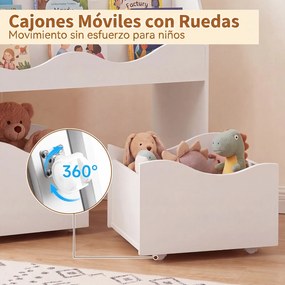 Estante Infantil com Gavetas, 82 x 30 x 76 cm, Estante de 3 Níveis, Branco