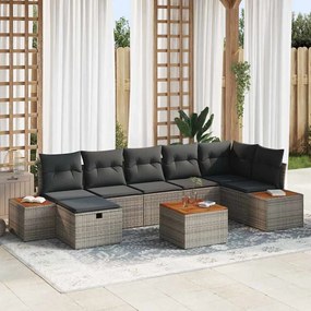 vidaXL Conjunto de Sofá de Jardim de 8 Peças com Almofadas Cinza Rattan Sintético