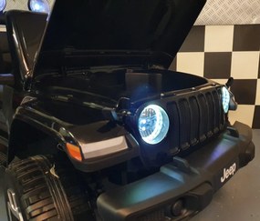 Jeep elétrico para crianças Wrangler 12V Pneus EVA, Assento de couro sintético Preto