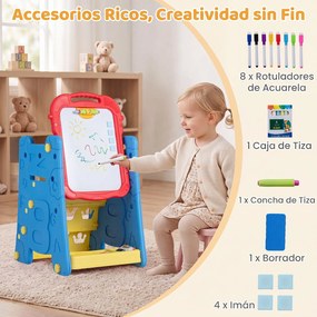 Cavalete Infantil de Desenho 3 em 1, 43 x 38,5 x 55,5 cm, Quadro de Dupla Face, Azul