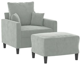 Poltrona com apoio de pés 60 cm veludo cinzento-claro