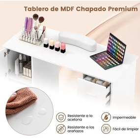 Mesa de manicure com gavetas Apoio para os pulsos Pernas metálicas para salão de beleza 108 x 45 x 76 cm Branca