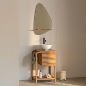 Conjunto De Móvel De Casa De Banho Em Madeira De Teca Bradley Preto Mate ↑30 Cm Com Válvula De Escoamento Sem Transbordamento Orveta & Cerâmica Branca