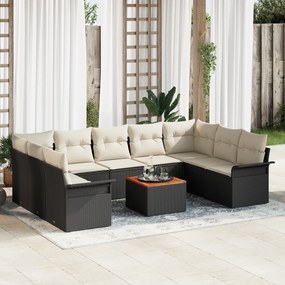 Conjunto de Sofá de Jardim vidaXL com 10 Peças e Almofadas Preto Vime