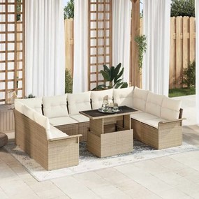 vidaXL Conjunto de Sofá de Jardim de 10 Peças com Almofadas Bege de Vime