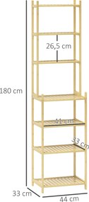 Estante de Casa de Banho de Bambu de 7 Níveis Estante de Arrumação com Desenho de Ripas 44x33x180 cm Madeira