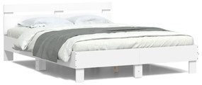 Estrutura de cama com cabeceira e luzes LED 140x200 cm branco