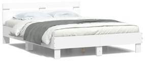 vidaXL Estrutura de cama com cabeceira e luzes LED 140x200 cm branco