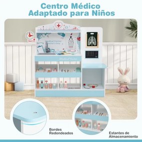 Hospital de brincar infantil com 24 acessórios Relógio Torneira Lavatório Monitor ECG para crianças a partir dos 3 anos 97 x 30,5 x 88 cm Azul