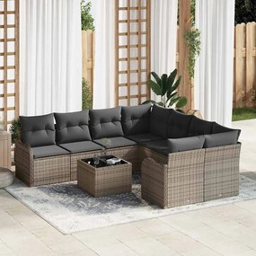 Conjunto de Sofás de Jardim vidaXL de 9 Peças com Almofadas Cinza Vime PE