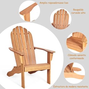 Cadeira de jardim de madeira de acácia Adirondack ergonómica para varanda e piscina 69 x 88 x 103 cm Natural
