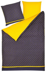 Conjunto de capa de edredão em algodão acetinado azul escuro e amarelo 155 x 220 cm WALLINGFORD Beliani