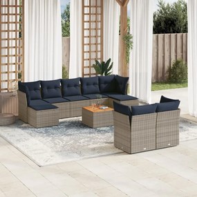 vidaXL 10 pcs conjunto sofás p/ jardim c/ almofadões vime PE cinzento