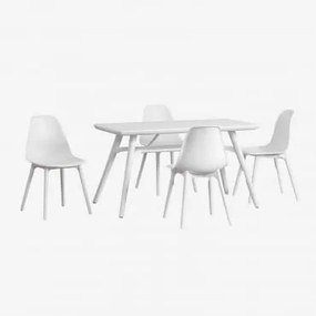 Conjunto De Mesa Retangular (134x78 Cm) E 4 Cadeiras De Jardim Scand Branco - Sklum