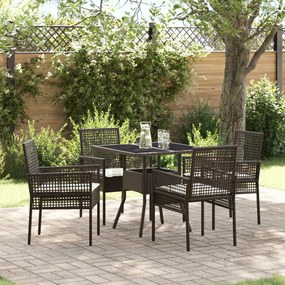 Conjunto de Jantar de Jardim com 5 Peças em Rattan Poliéster Castanho