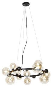 Candeeiro de suspensão Art Deco preto com vidro âmbar 12 luzes - David Art Deco