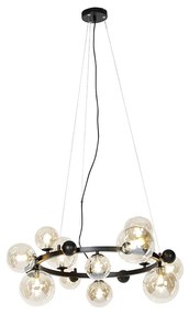 Candeeiro suspenso art déco preto com vidro âmbar 12 luzes - David Art Deco