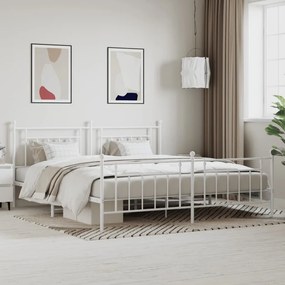 Estrutura de cama com cabeceira e pés 200x200 cm metal branco