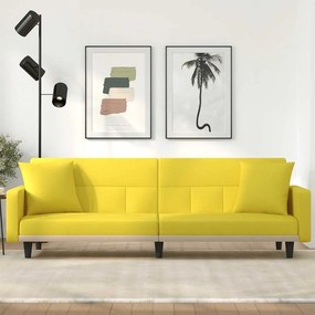 Sofá-cama com almofadões tecido amarelo-claro
