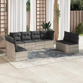 vidaXL 8 pcs conj. sofás jardim c/ almofadões vime PE cinzento-claro
