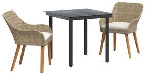 Conjunto de Jantar de Jardim 3 Peças Bege em Rattan Sintético