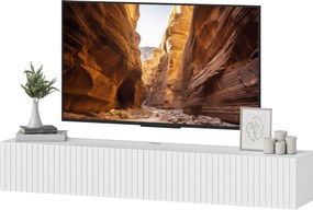 Móvel de TV suspenso de 140 cm, móvel para televisor de 72 polegadas, 2 portas rebatíveis, 140 x 25 x 22 cm, branco
