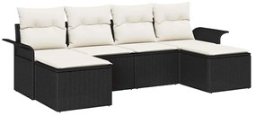 Conjunto de Sofá de Jardim vidaXL de 6 Peças com Almofadas Preto Ratta
