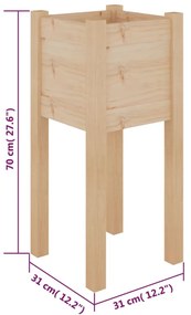 Vaso/floreira de jardim 31x31x70 cm pinho maciço